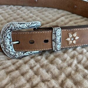 Nocona Tan Leather Belt with Silver Accents